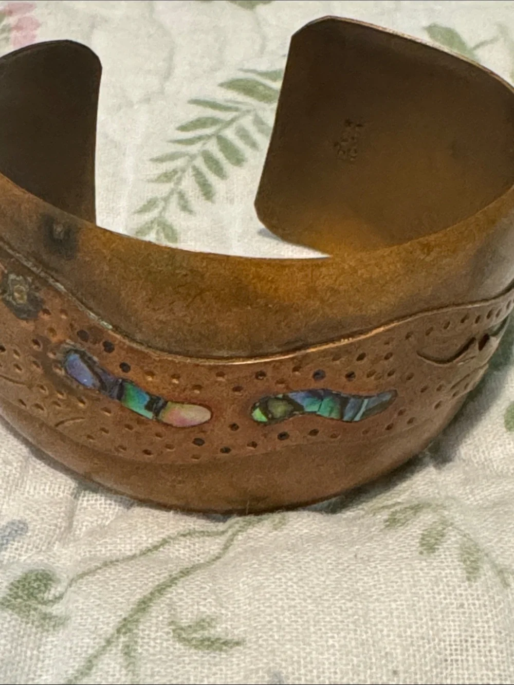 Vintage Copper Jaguar Abalone Cuff Bracelet and Real Copper Ring Adjustable